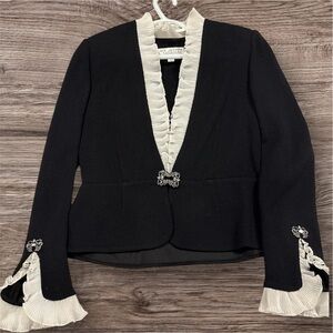 ST. JOHN EVENING BY Marie Gray Black Jacket with White Ruffle Accents Size Med